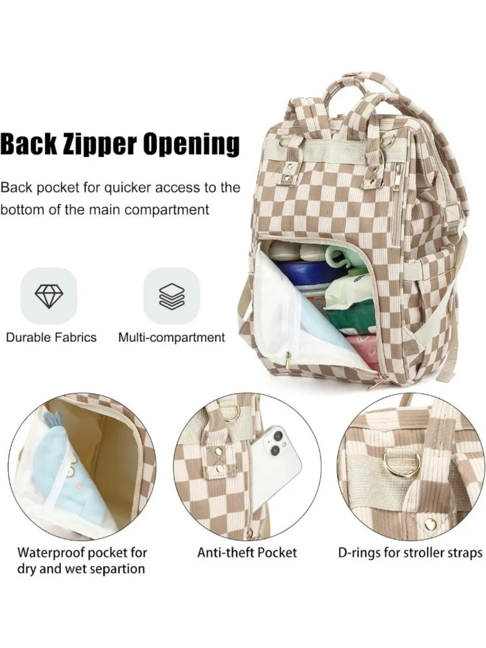 Stylish Large Capacity Baby Diaper Bag Backpack with Stroller Straps - Unisex